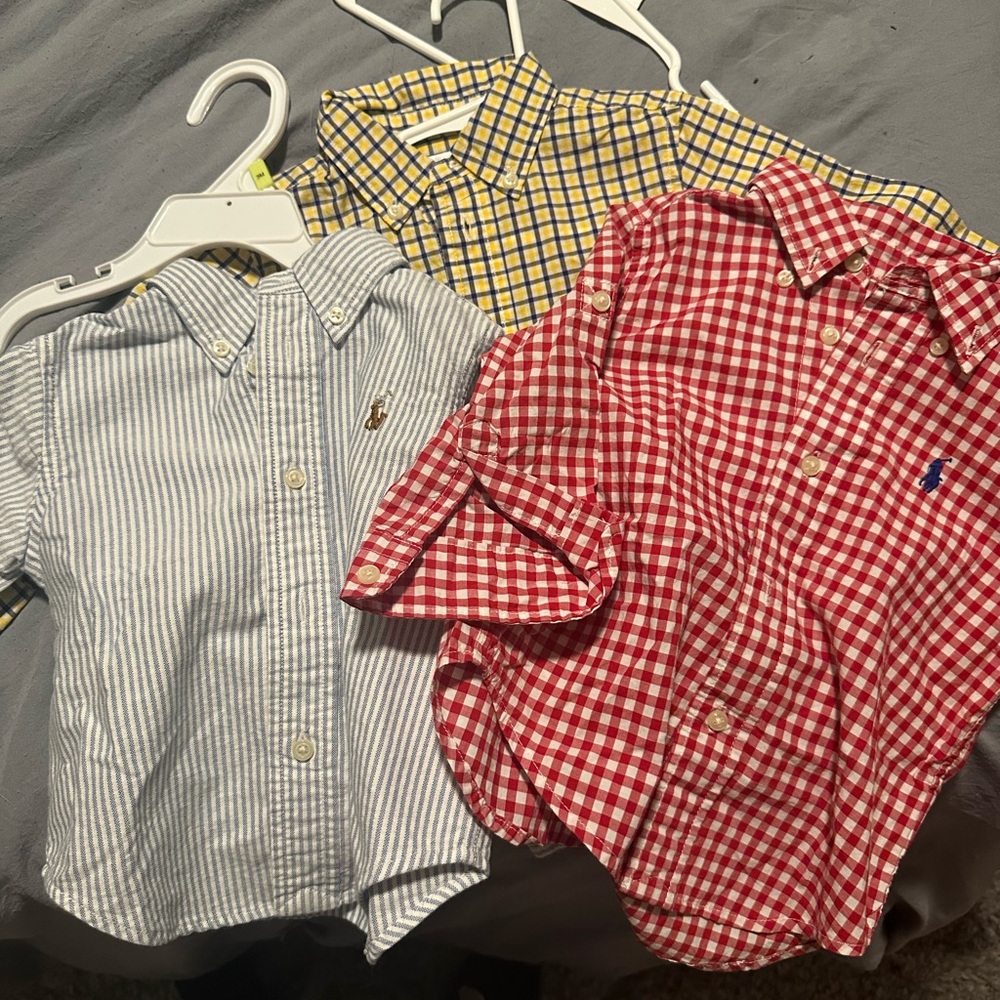 Ralph Lauren Kids Red Checkered, yellow plaid, and Blue Striped Shirts